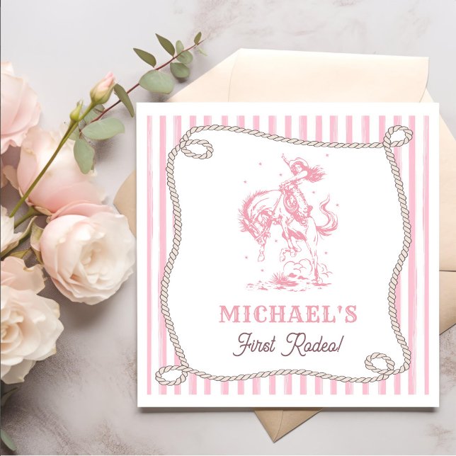 Vintage Pink Cowgirl 1st Birthday Party Napkins (Creator Uploaded)