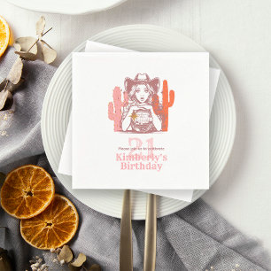 Vintage Pink Cowgirl Disco 21st Birthday Party Napkins