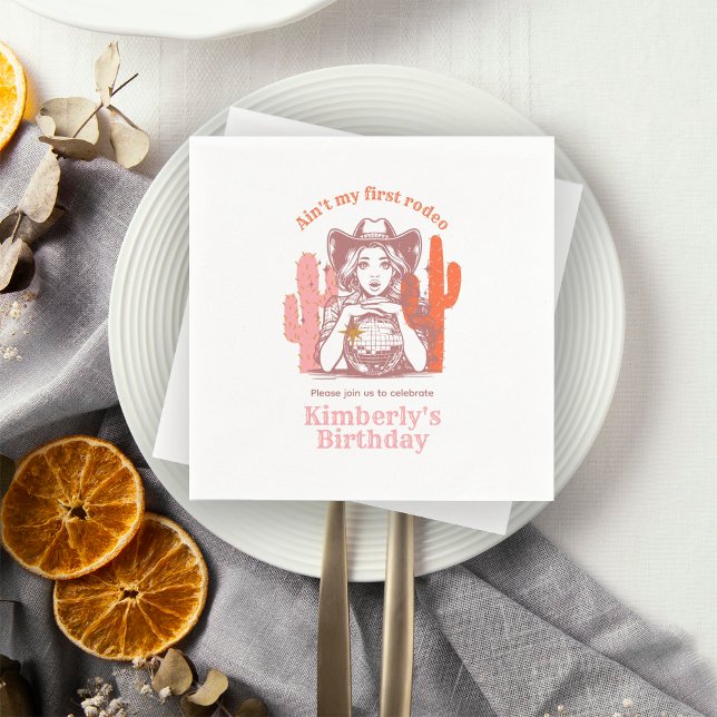 Vintage Pink Cowgirl Disco Ball Birthday Party Napkins (Creator Uploaded)