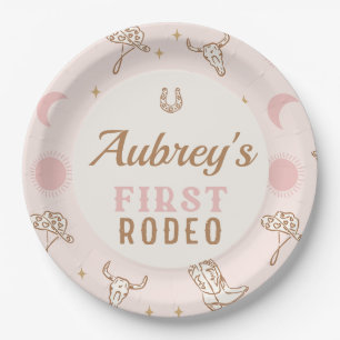 Vintage Pink Cowgirl First Rodeo 1st Birthday Paper Plates
