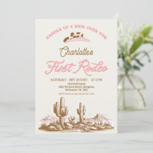 Vintage Pink Cowgirl Hat First Rodeo 1st Birthday Invitation