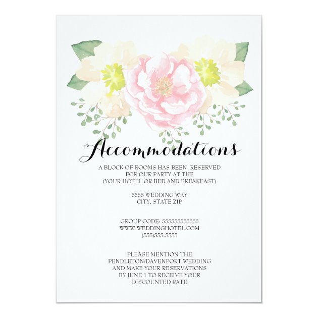 Vintage Pink Cream Floral Wedding Accommodations Card