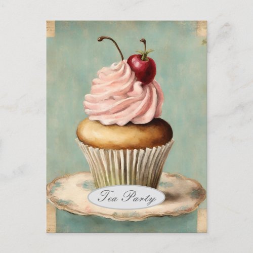 Vintage Pink Cupcake Bridal Shower Tea Party Postcard