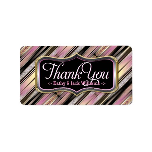 Vintage Pink D_Stripes Thank You Sticker Labels