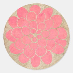 Vintage Pink Dahlia Floral Wedding Classic Round Sticker