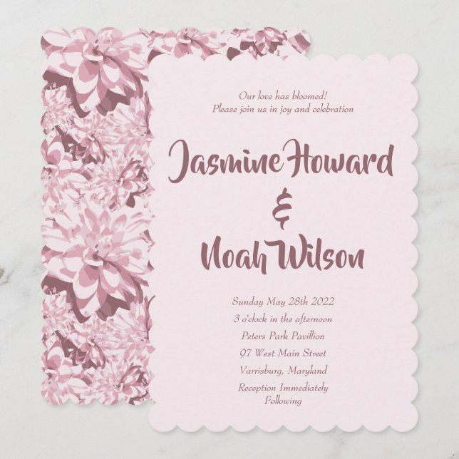 Vintage Pink Dahlia Floral Wedding Invitations (Front/Back)