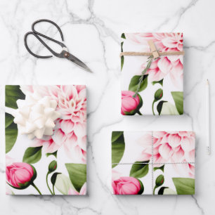 vintage Pink Dahlias Floral Pattern  Wrapping Paper Sheets