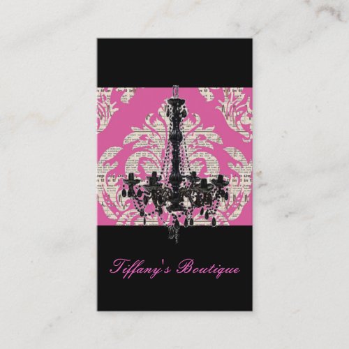 Vintage Pink Damask Chandelier Boutique Business Card Templates