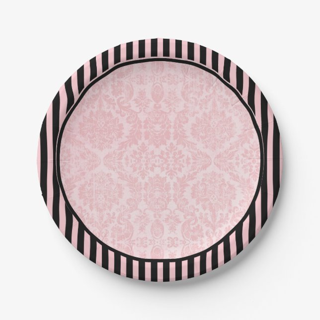 Vintage Pink Damask | Halloween Paper Plates (Front)