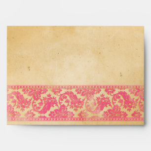 Vintage Pink Damask Lace Wedding Envelope