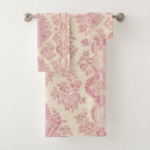 Vintage Pink Damask Print Bath Towel Set