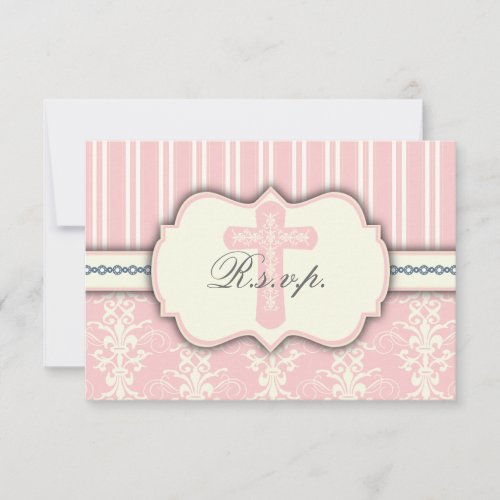 Vintage Pink Damask Religious RSVP Response Card