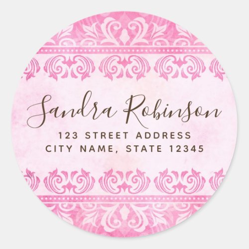 Vintage pink damask return address label