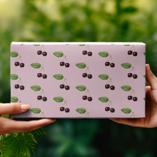 Vintage Pink Dark Red Cherries Pattern Wrapping Paper (Creator Uploaded)