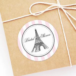 Vintage Pink Eiffel Tower Paris Bridal Shower Classic Round Sticker