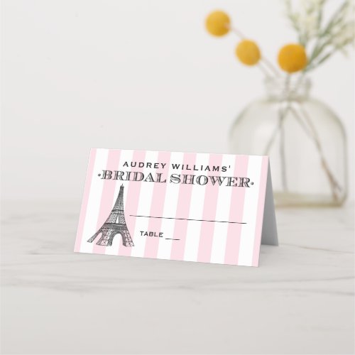 Vintage Pink Eiffel Tower Paris Bridal Shower Place Card