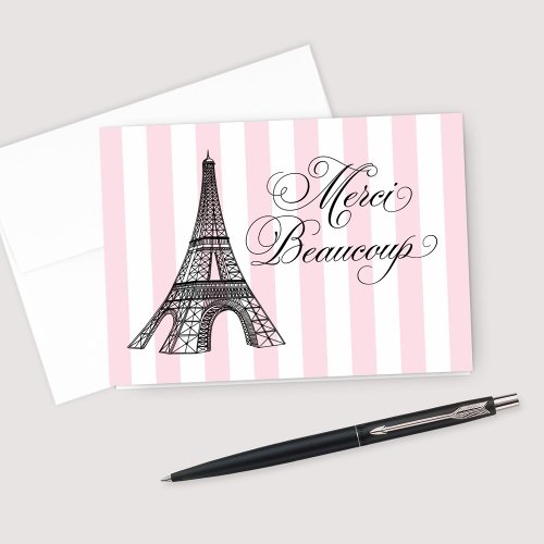 Vintage Pink Eiffel Tower Paris Bridal Shower Thank You Card