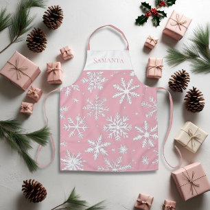 Vintage Pink elegant Snowflakes Personalized Apron