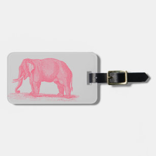 Vintage Pink Elephant on Gray 1800s Elephants Luggage Tag