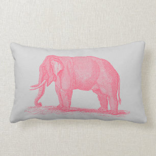 Vintage Pink Elephant on Gray 1800s Elephants Lumbar Pillow