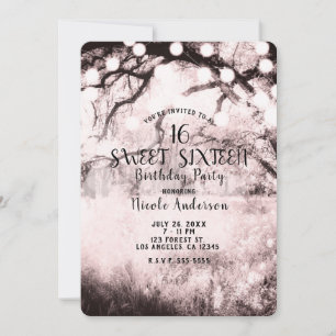 Vintage Pink Enchanted Forest Lights Sweet 16 Invitation