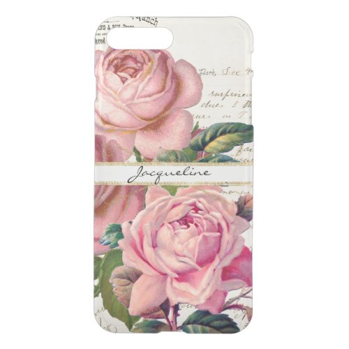 Vintage Pink English Roses w Script Lettering Art iPhone 8 Plus7 Plus Case