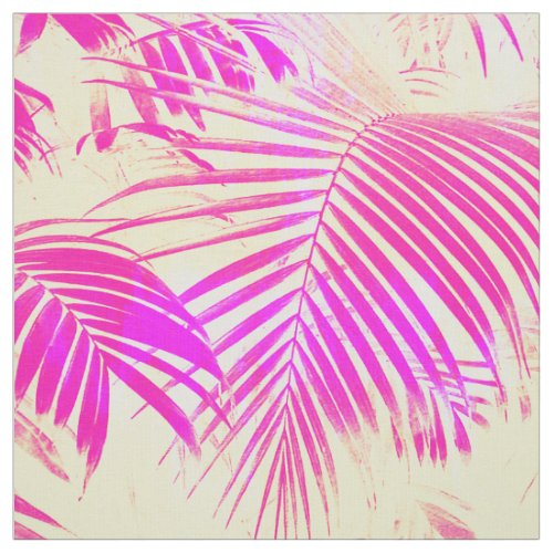 Vintage pink exotic palm tree retro yellow fabric