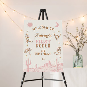 Vintage Pink First Rodeo 1st Birthday Welcome Foam Board