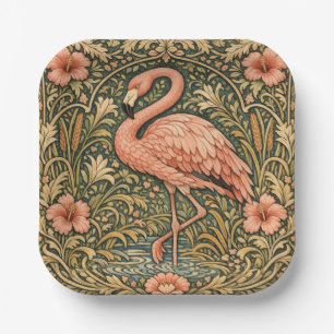 Vintage Pink Flamingo art nouveau design Paper Plates
