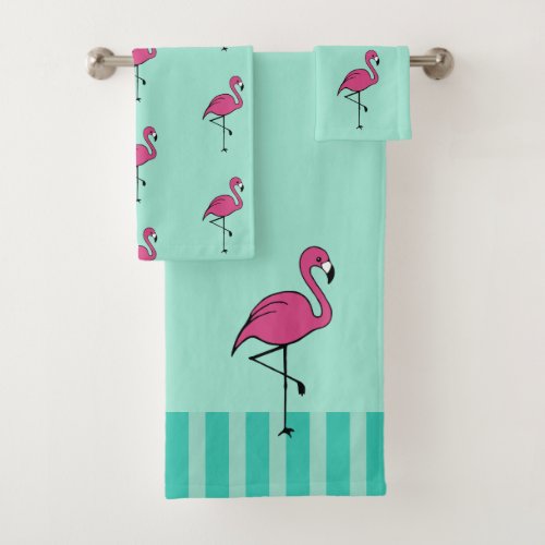 Vintage Pink Flamingo Bath Towels Set Gift