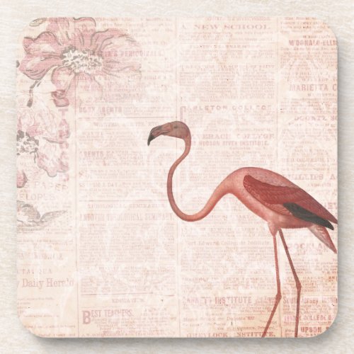 Vintage Pink Flamingo Beverage Coaster