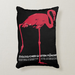 Vintage Pink Flamingo Bird at Germany Munich Zoo Accent Pillow