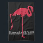 Vintage Pink Flamingo Bird at Germany Munich Zoo Kitchen Towel<br><div class="desc">Vintage illustration European travel poster art from the zoo gardens in Munich,  Germany featuring a bright pink flamingo standing on one leg. Text reads: Zoologischer Garten Munchen.</div>