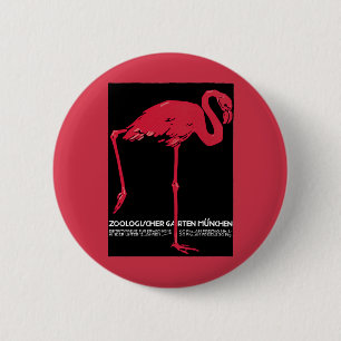 Vintage Pink Flamingo Bird at Germany Munich Zoo Pinback Button