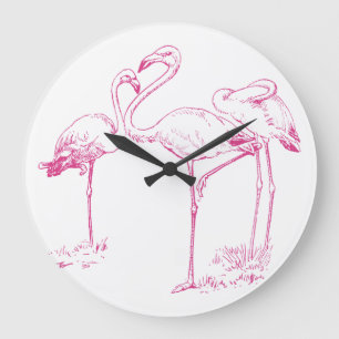 Vintage Pink Flamingo Drawing Large Clock