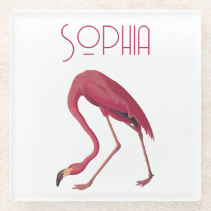 Vintage Pink Flamingo Glass Coaster