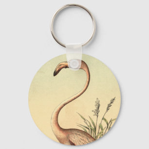 Vintage Pink Flamingo Illustration Keychain