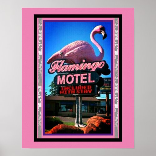 Vintage Pink Flamingo Motel Sign on a