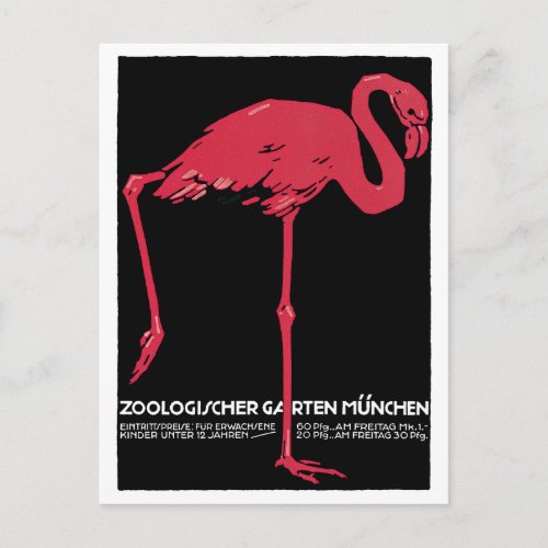Vintage Pink Flamingo Munich Zoo Postcard