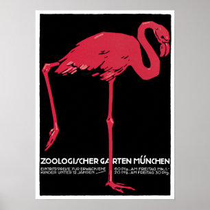 Vintage Pink Flamingo Munich Zoo Poster