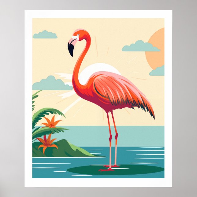 Vintage Pink Flamingo on Beach Poster (Front)
