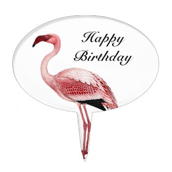 Vintage Pink Flamingo Painting Cake Topper by BluePress at Zazzle