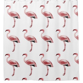 Vintage Pink Flamingo Painting Shower Curtain by BluePress at Zazzle