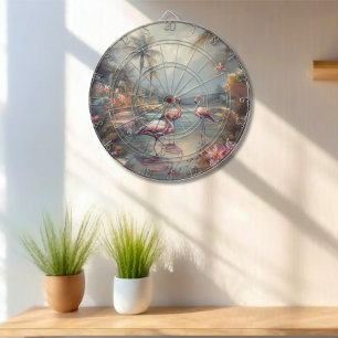  Vintage Pink Flamingo Palm Canopy Naturalist Art Dart Board