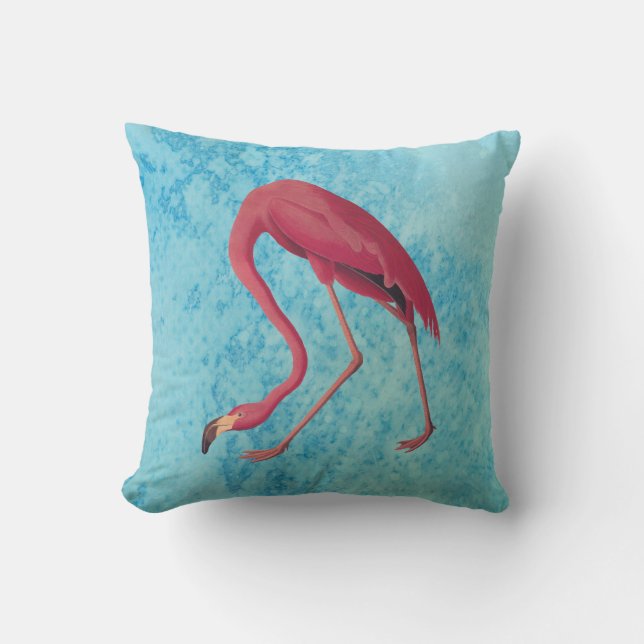 Vintage Pink Flamingo Throw Pillow (Front)
