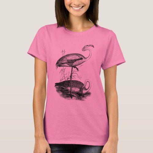 Vintage Pink Flamingos Illustration T_Shirt