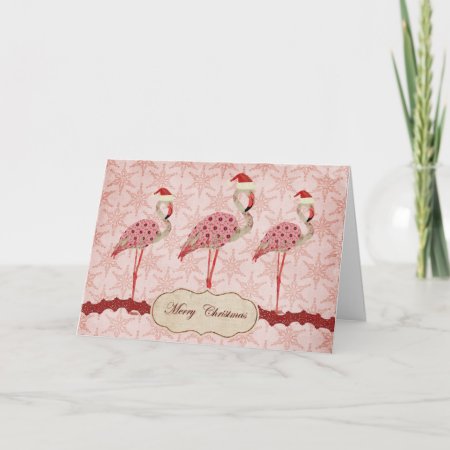 Vintage Pink Flamingos Merry Christmas Card