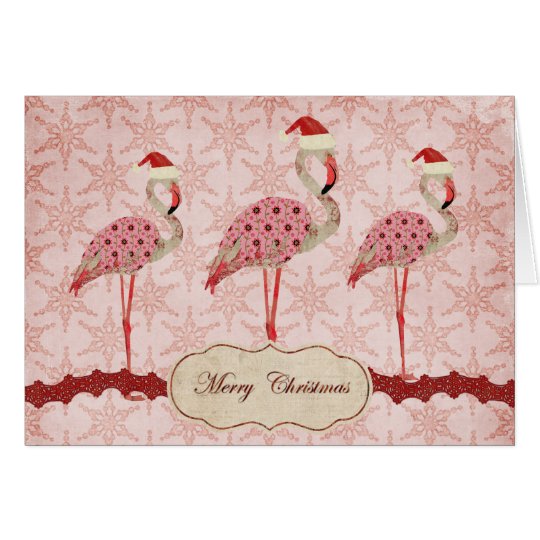 Vintage Pink Flamingos Merry Christmas Card