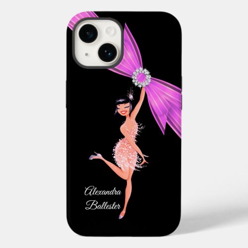Vintage pink Flapper 1930s glitter diamond bow  Case_Mate iPhone 14 Case