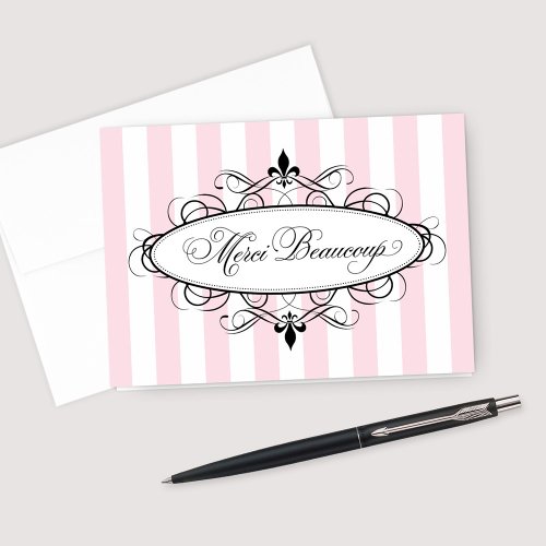 Vintage Pink Fleur de Lis French Bridal Shower Thank You Card